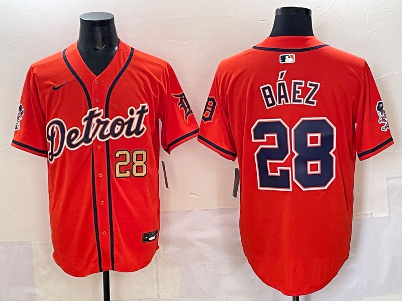 Men 2025 Detroit Tigers 28 Baez Orange Nike MLB Jersey style 02